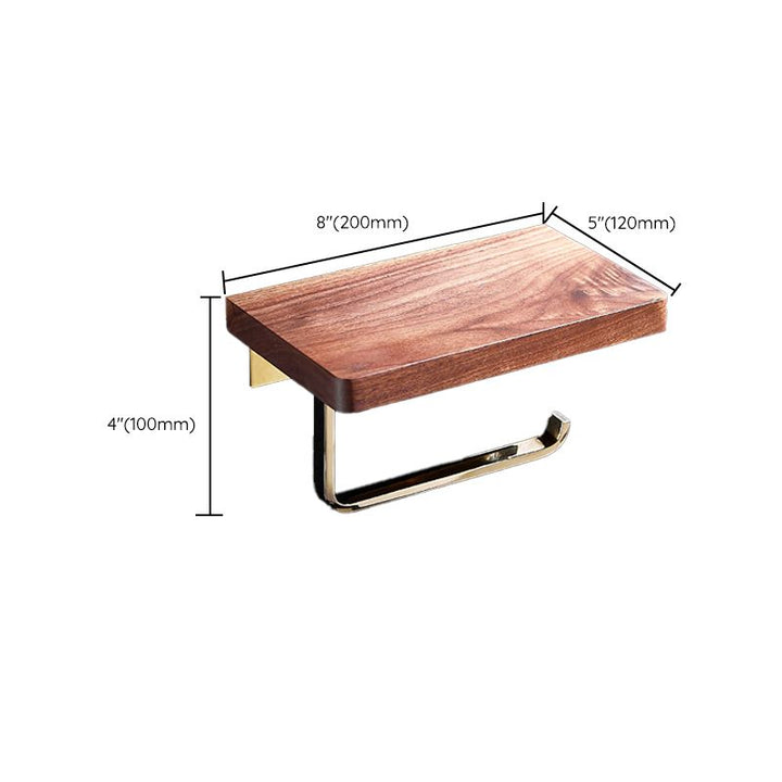 Lisslune | Polished Brass Bathroom Hardware Set Metal & Wood Bathroom Set with Bath Shelf/Towel Bar