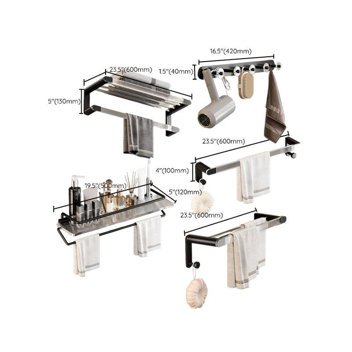 Lisslune | Mattes Black Bathroom Hardware Set Metal & Acrylic Bathroom Shelf/Towel Holder/Bathrobe Hook