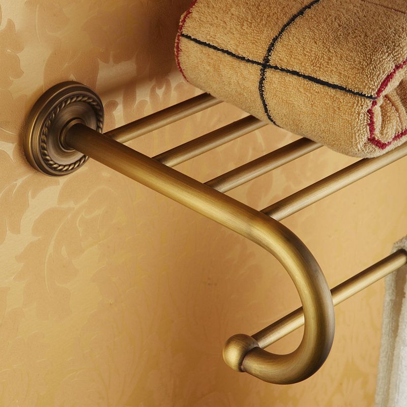 Lisslune | Worn Brass Traditional Bathroom Set with Bath Shelf/Paper Holder & Towel Bar