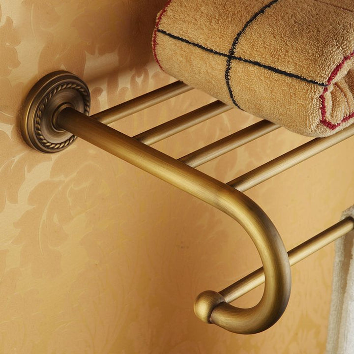 Lisslune | Worn Brass Traditional Bathroom Set with Bath Shelf/Paper Holder & Towel Bar