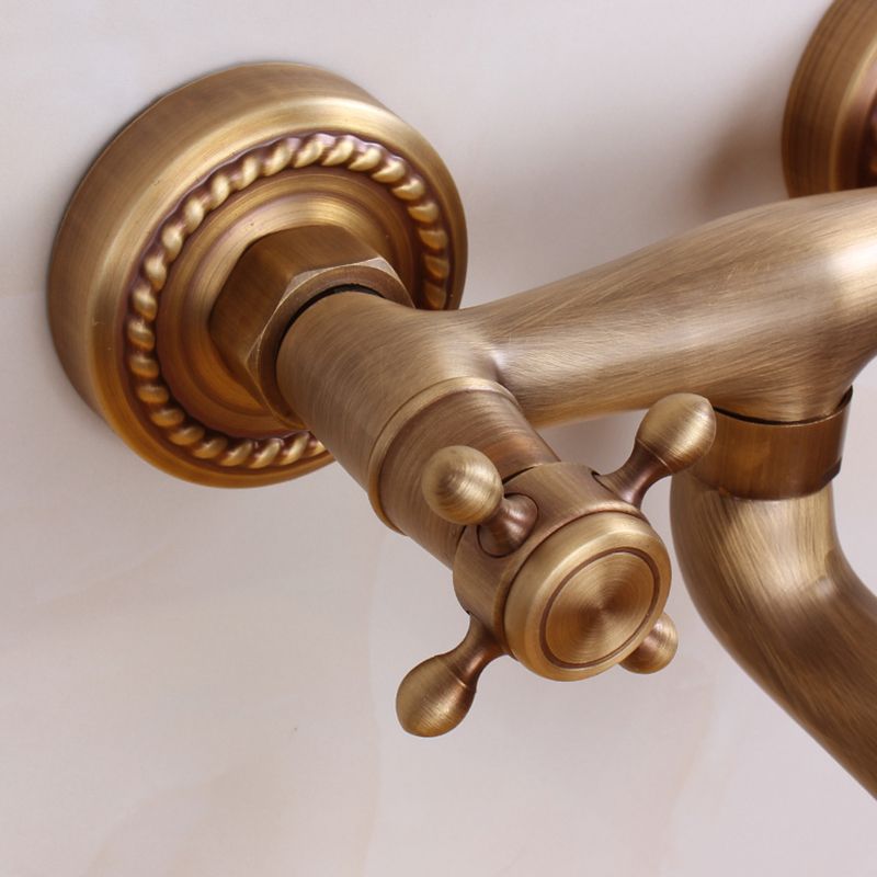 Lisslune | Traditional Wall-Mounted Metal Bathtub Filler Double Handles Waterfall Bathtub Faucet Trim
