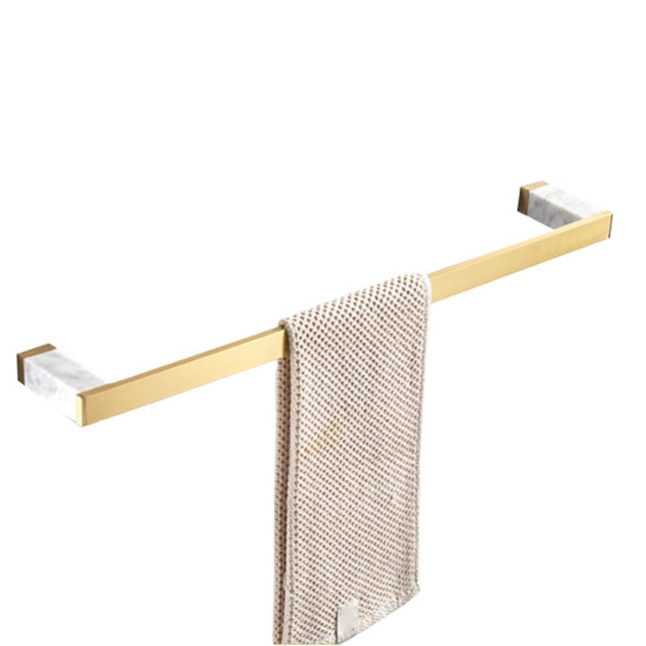 Lisslune | Brushed Brass Bathroom Accessory Set Metal & Marble Bathroom Hardware Set with Bath Shelf