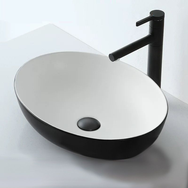 Lisslune | Modern Vessel Bathroom Sink Oval Porcelain with Pop-Up Drain System