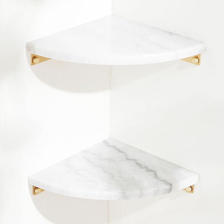 Lisslune | 2-piece marble bathroom shelf brass bathroom accessory set in white/green