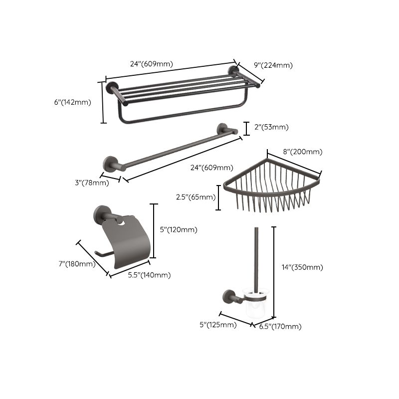 Lisslune | Gray Accessory Hardware Set Modern Bathroom Accessory Hardware Set