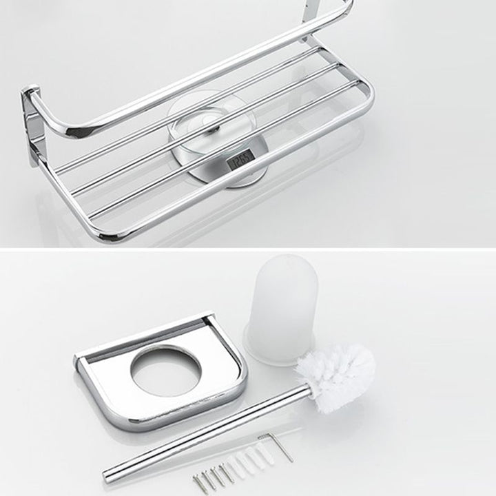 Lisslune | Contemporary silver bathroom set with bathroom shelf and towel rail