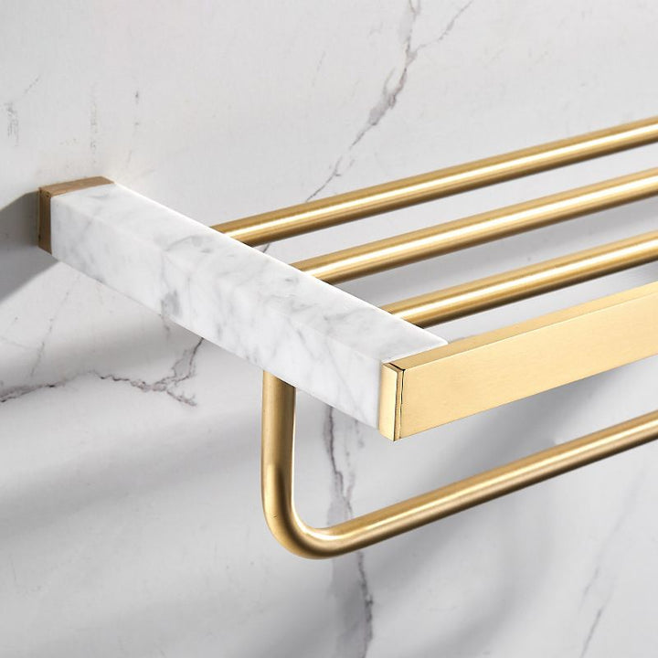 Lisslune | Marble & Brass Bathroom Accessories Set Golden Bathroom Accessories Kit