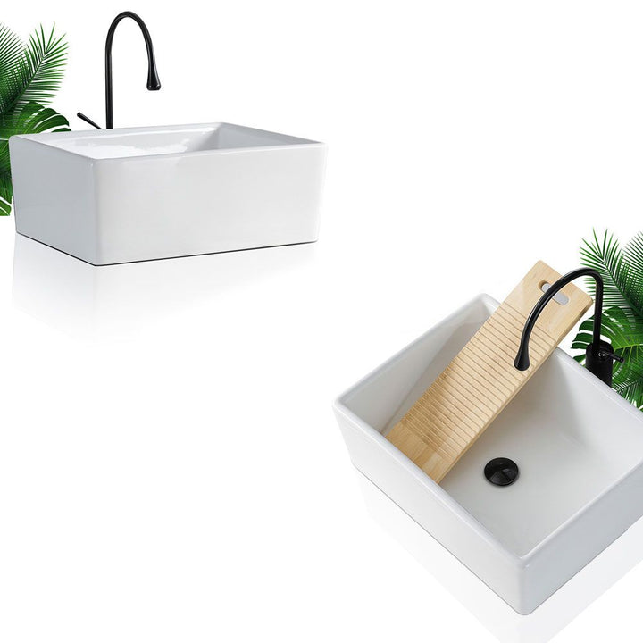 Lisslune | Contemporary Bathroom Sink Porcelain Rectangular Vessel Sink Sink Only