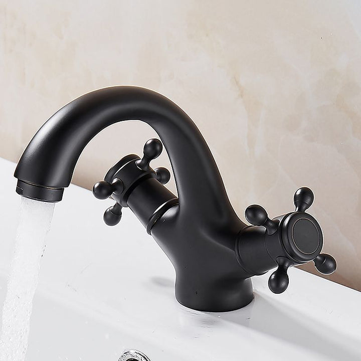 Lisslune | Glam Vanity Sink Faucet Brass Cross Handles Low Arc Sink Mixer