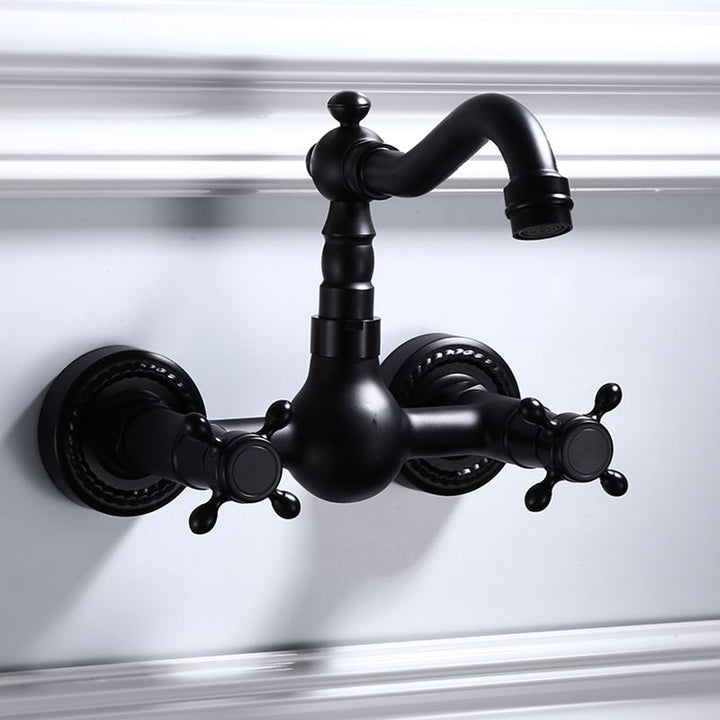 Lisslune | Traditional Wall Mounted Metal Bathtub Filler Low Arc Waterfall Bathroom Faucet
