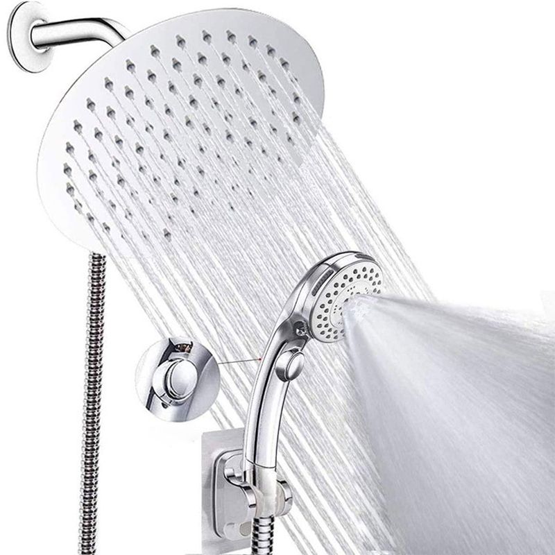 Lisslune | Round Dual Shower Head Stainless Steel 5 Spray Patterns Wall Mounted Shower Head