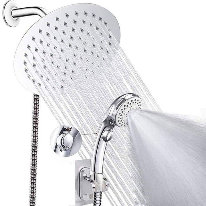 Lisslune | Round Dual Shower Head Stainless Steel 5 Spray Patterns Wall Mounted Shower Head