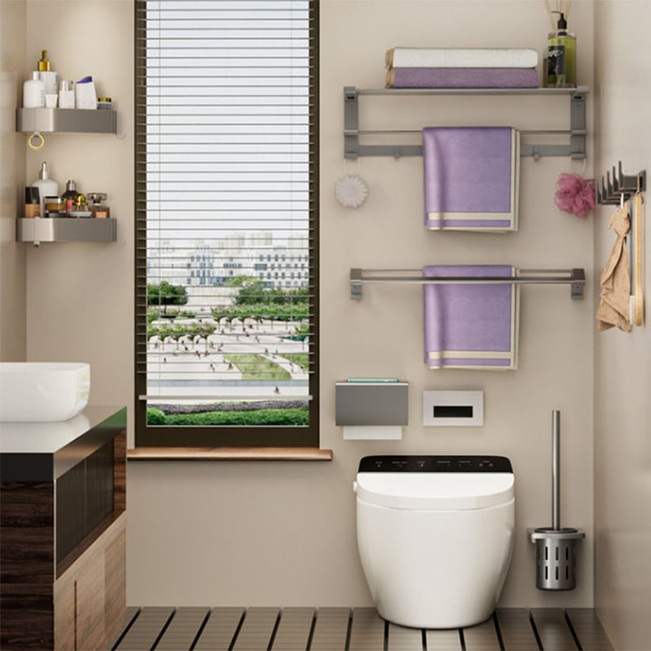 Lisslune | Modern Gray Bathroom Accessory Set Bathroom Shelf Towel Bar Bathroom Accessory Set