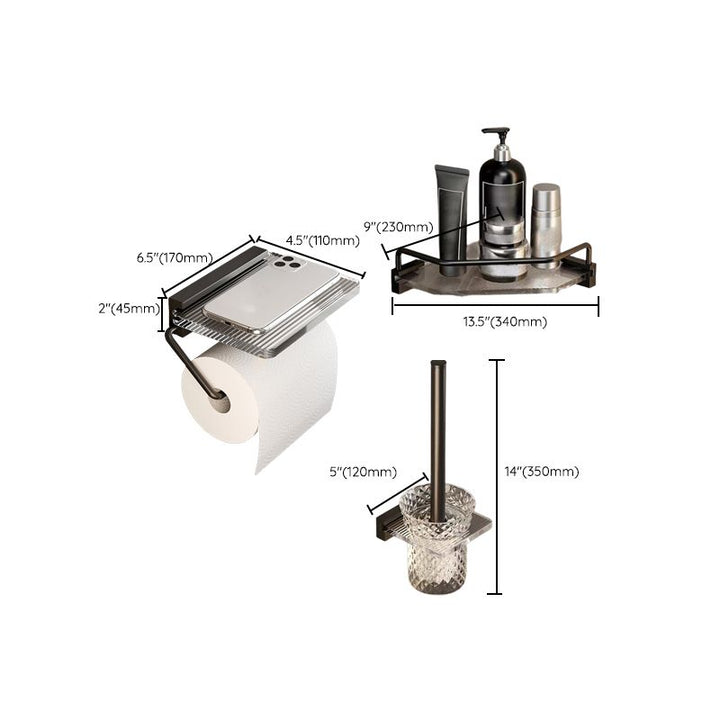 Lisslune | Mattes Black Bathroom Hardware Set Metal & Acrylic Bathroom Shelf/Towel Holder/Bathrobe Hook