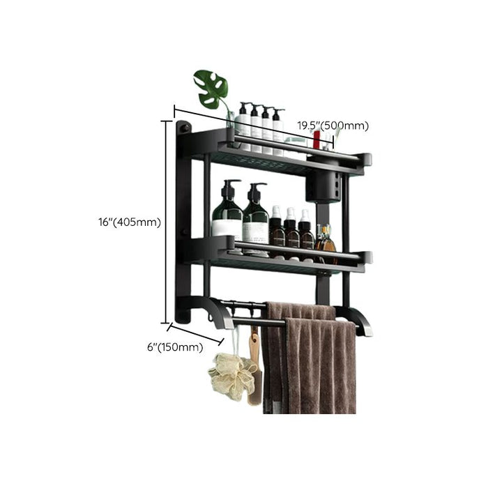 Lisslune | Modern Black Bathroom Accessories Stainless Steel Fitting Set Bathroom Shelf