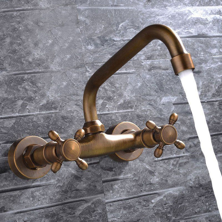 Lisslune | Industrial Bathtub Outlet Trim Wall Mounted Full Copper Dual Cross Handle Low Arc Bathtub Faucet