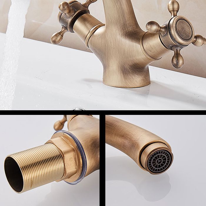 Lisslune | Glam Vanity Sink Faucet Brass Cross Handles Low Arc Sink Mixer