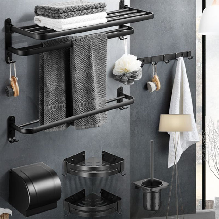 Lisslune | Modern Black Bathroom Accessory Set Tissue Holder Towel Bar Bathroom Fittings Set