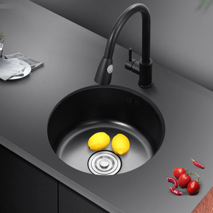 Lisslune | Single Bowl Kitchen Sink Round Stainless Steel Sink with Drain Strainer Kits