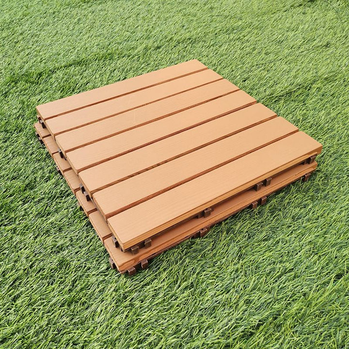 Lisslune | Yellow 6-Slat Square Wood Floor Tiles Click System Floor Tiles