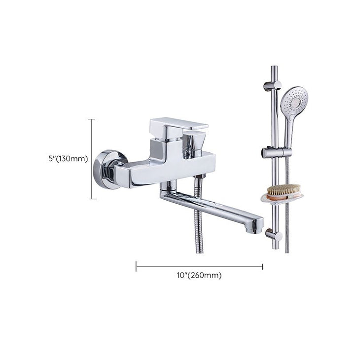 Lisslune | Chrome polished bathroom faucet wall-mounted with swivel spout and hand shower