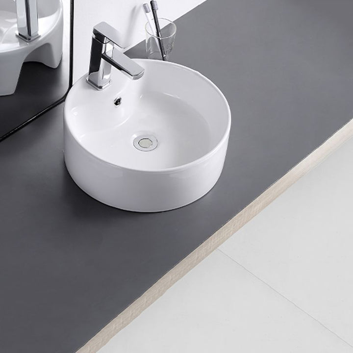 Lisslune | Contemporary sink with single drain hole porcelain round basin
