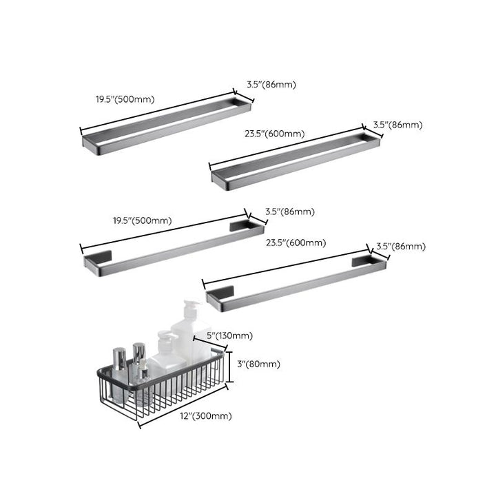 Lisslune | Gray 5-piece modern bathroom accessory set made of stainless steel