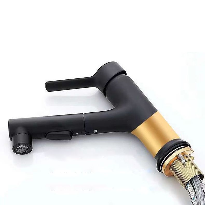 Lisslune | Modern sink faucet copper 1-handle low arc pull-out sink faucet for bathroom
