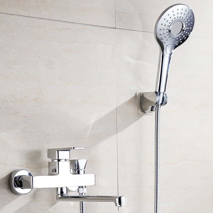 Lisslune | Chrome polished bathroom faucet wall-mounted with swivel spout and hand shower