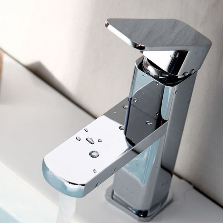 Lisslune | Cubic Chrome Bathroom Faucet Low Arc Single Lever Basin Faucet