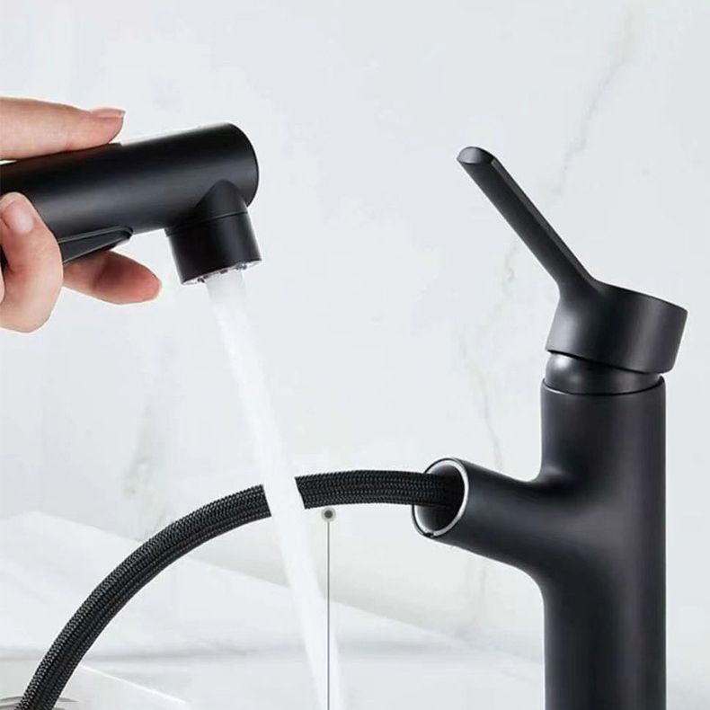 Lisslune | Modern sink faucet copper 1-handle low arc pull-out sink faucet for bathroom