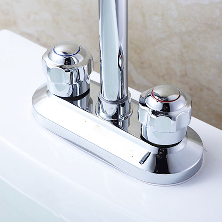 Lisslune | 2-Handle Brushed Nickel Wide Spout Faucet 2-Hole Centered Bathroom Sink Faucet with Brass