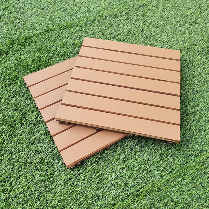 Lisslune | Yellow 6-Slat Square Wood Floor Tiles Click System Floor Tiles