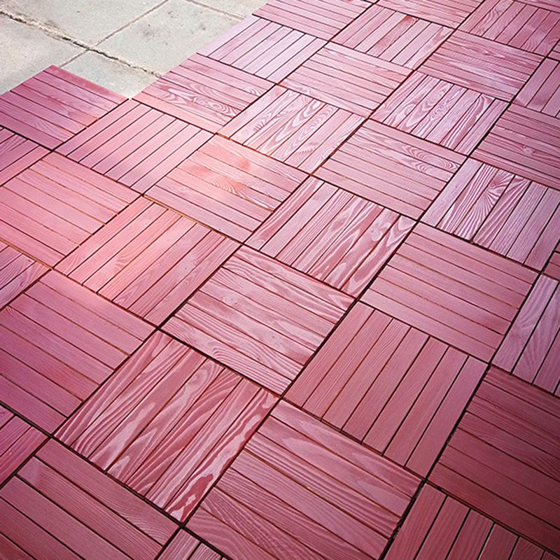 Lisslune | Red 6-Slat Square Wood Deck Tiles Snap-Fit Installation Floor Tiles