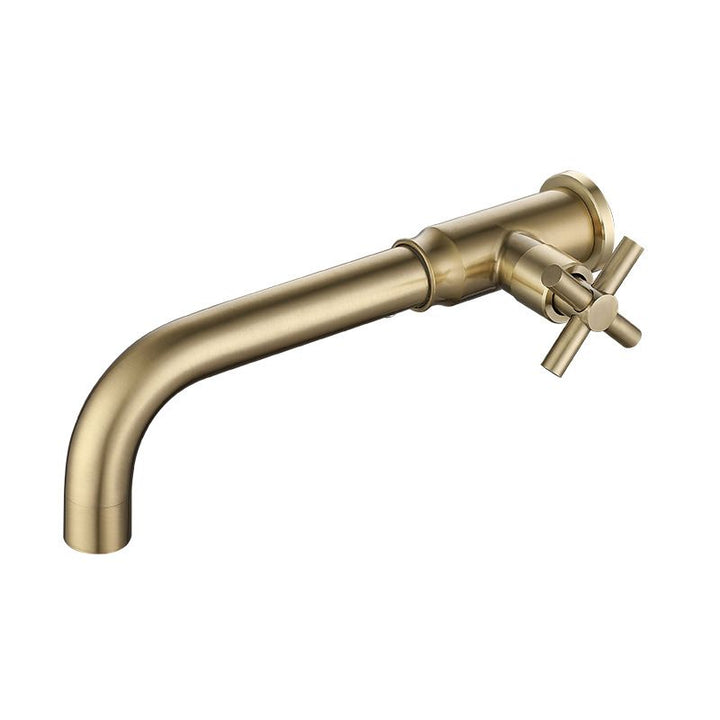 Lisslune | Contemporary Vessel Water Faucet Stainless Steel Cross Handles Wall Mounted Bathroom Faucet