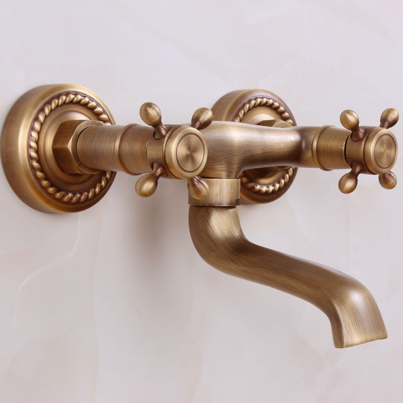Lisslune | Traditional Wall-Mounted Metal Bathtub Filler Double Handles Waterfall Bathtub Faucet Trim