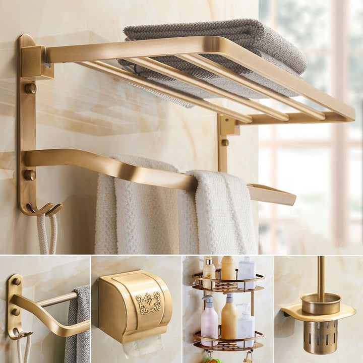 Lisslune | Vintage Bronze Bathroom Accessories Set Brushed Brass Towel Bar/Paper Holder/Bath Shelf