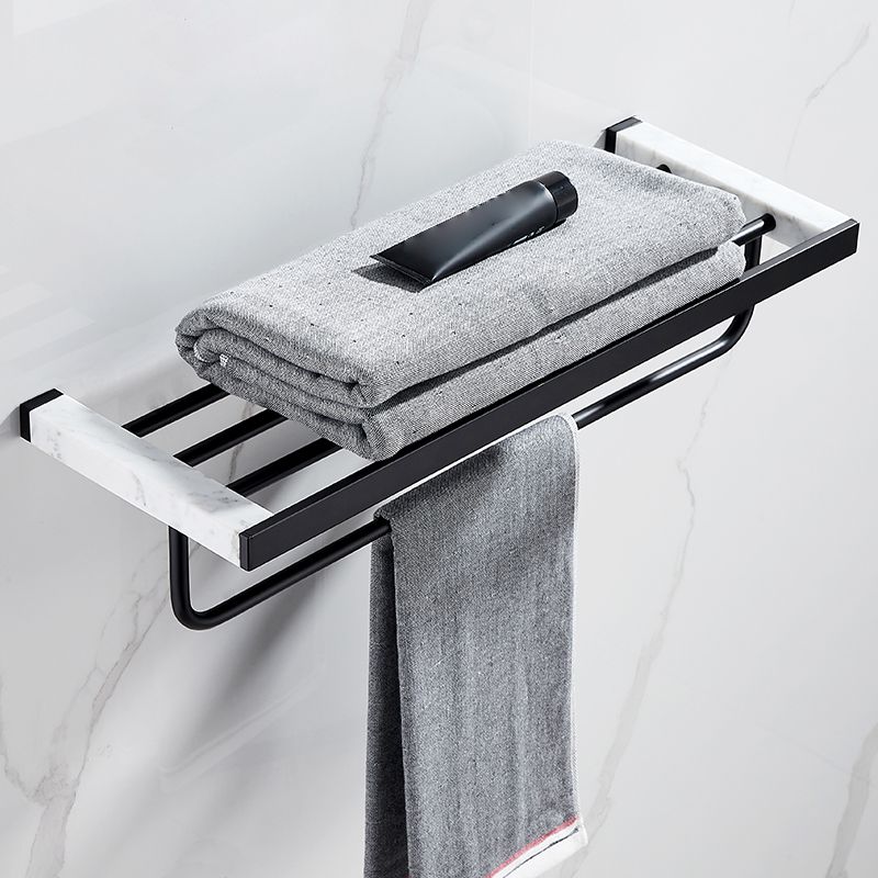 Lisslune | Matt Black Bathroom Accessory Set made of Metal & Marble with Bath Shelf/Towel Holder