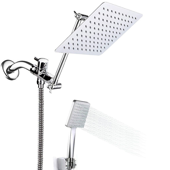 Lisslune | Pull down Dual Shower Head Square High Arch Shower Head Combo in Chrome