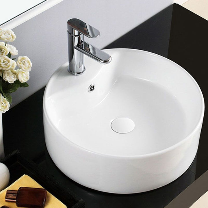 Lisslune | Contemporary sink porcelain water trough with round shape (faucets not included)
