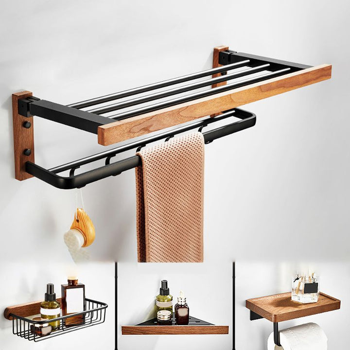Lisslune | Wood and Aluminum Bath Accessory Set Black Bathroom Accessory Kit
