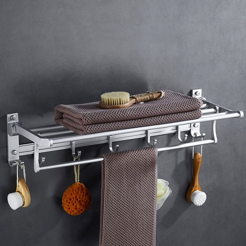 Lisslune | Silver Modern Bathroom Accessory Set with Bath Shelf/Towel Holder & Bathrobe Hook