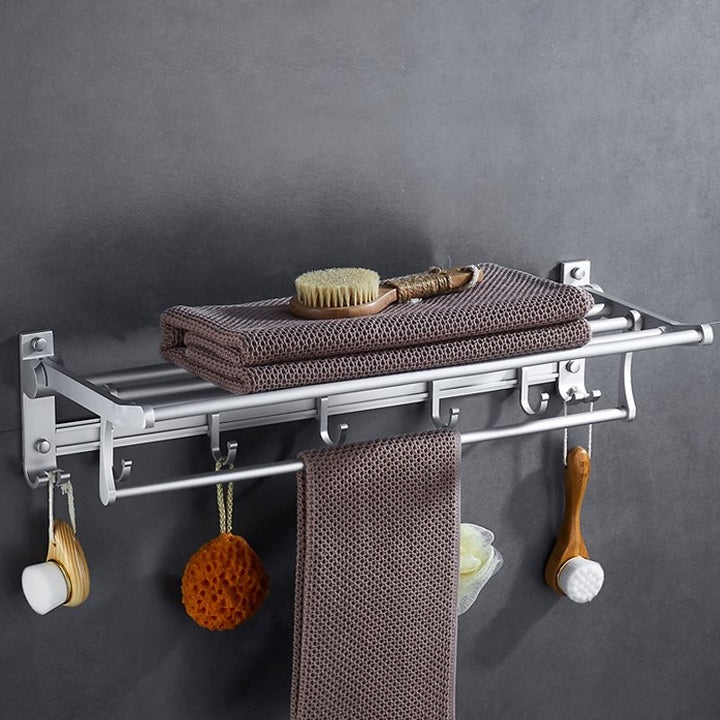 Lisslune | Silver Modern Bathroom Accessory Set with Bath Shelf/Towel Holder & Bathrobe Hook