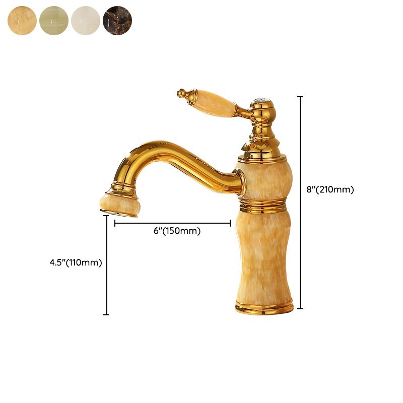 Lisslune | Deck Mounted Copper Tub Faucet Low Arc Roman Tub Faucet Set with Jade