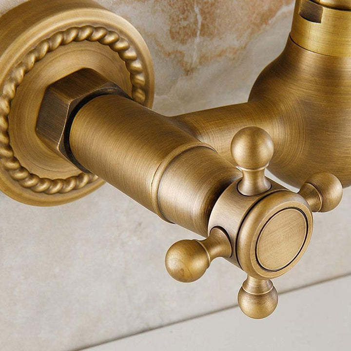 Lisslune | Vintage Bathtub Faucet with Two Cross Handles Made of Pure Copper Wall-Mounted Fixture