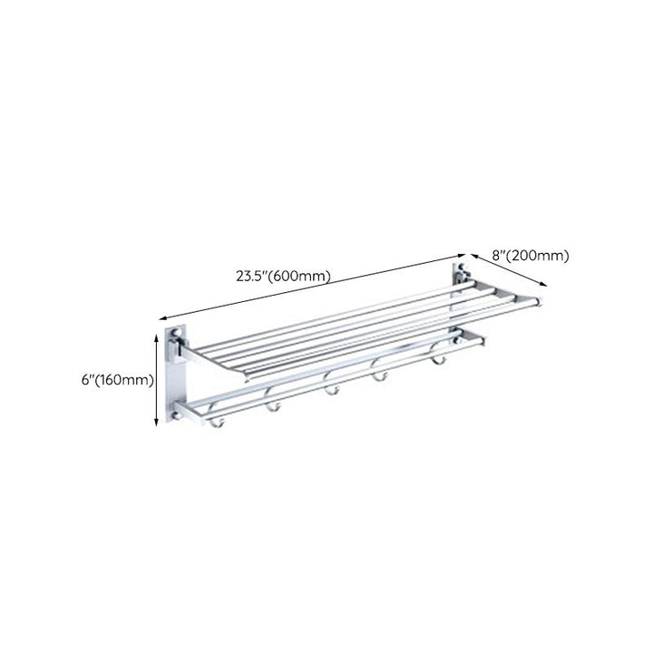 Lisslune | Silver Modern Bathroom Accessory Set with Bath Shelf/Towel Holder & Bathrobe Hook