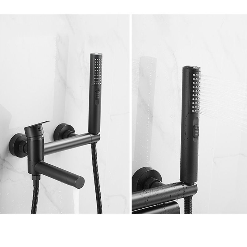 Lisslune | Modern Bath Rim Piece Single Handle Wall Mounted Bathtub Faucet with Hand Shower