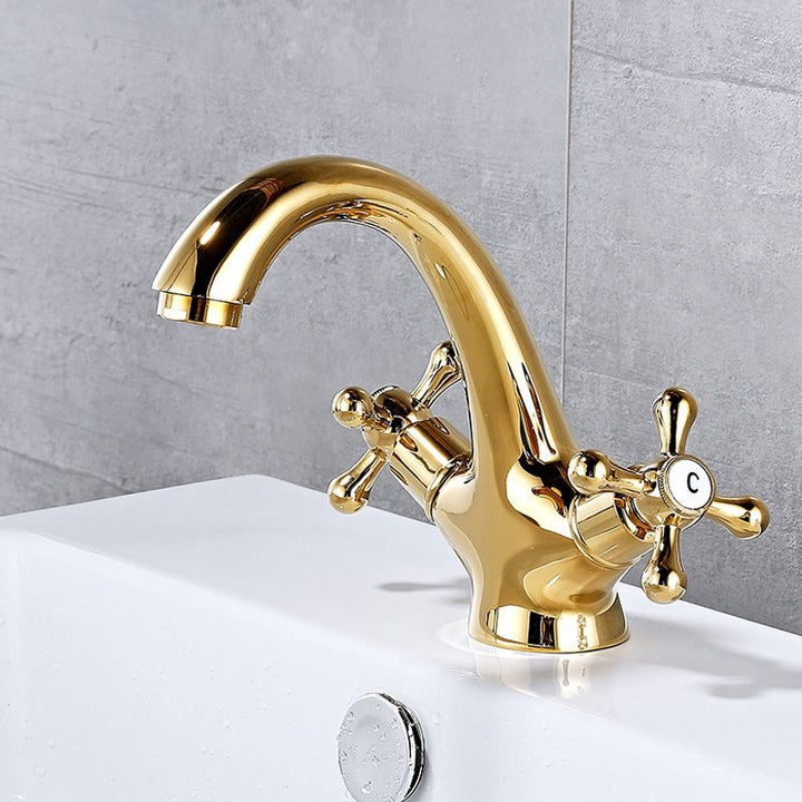Lisslune | Bathroom Vessel Faucet Double Cross Handle Low Arc Industrial Sink Faucet