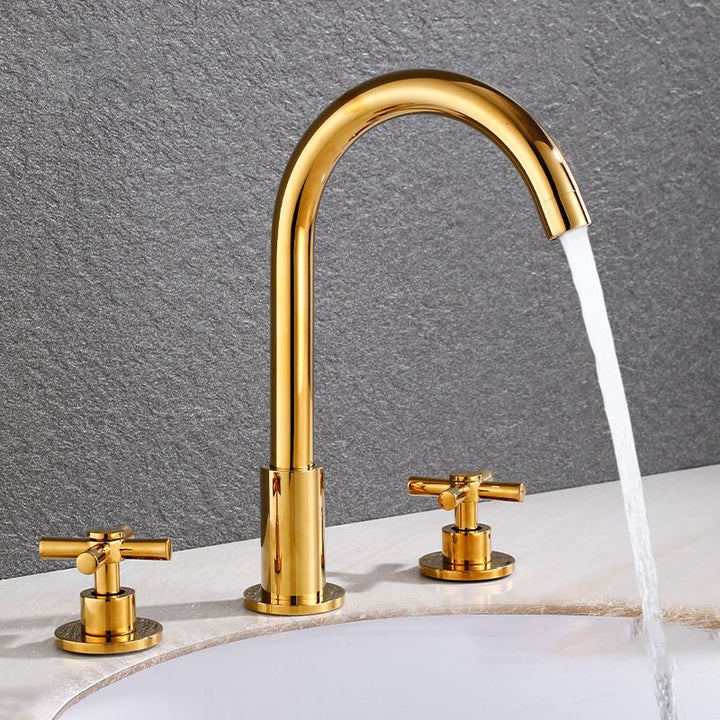 Lisslune | Goose Neck Bathroom Sink Faucet 2 Handles Hot and Cold Water Sink Faucet with Drain