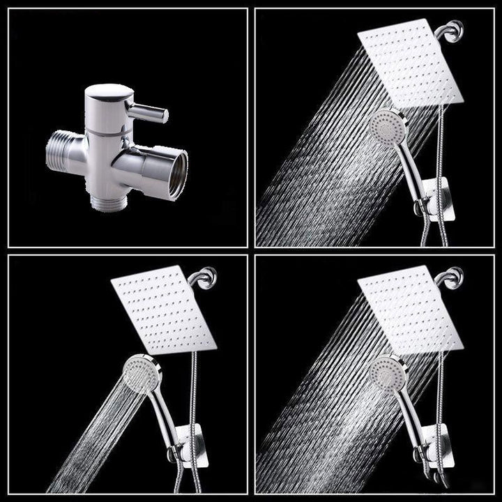 Lisslune | High Pressure 8 Inch Shower Set 3-Function Hand Shower Stainless Steel Square Ceiling Shower Head